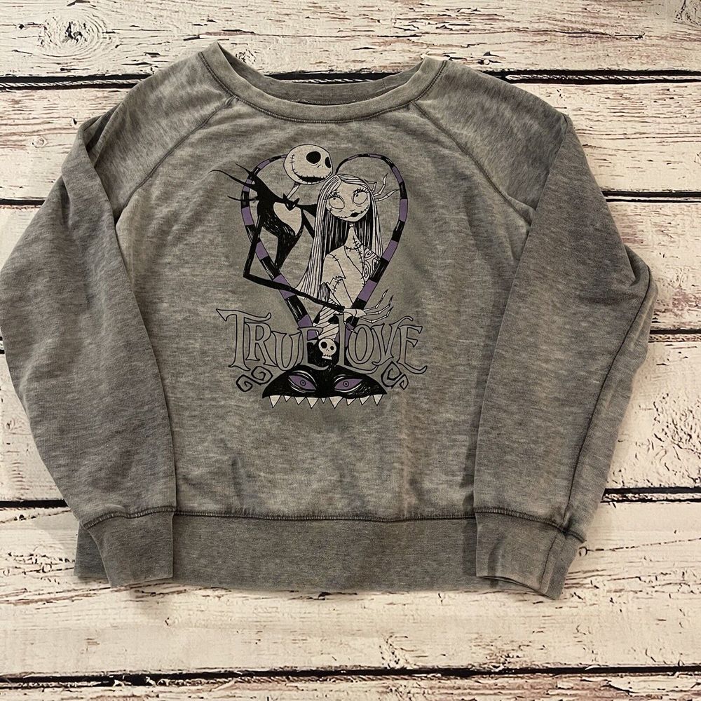 Disney Women's Nightmare Before Christmas Thin Sweatshirt Grey True Love Small